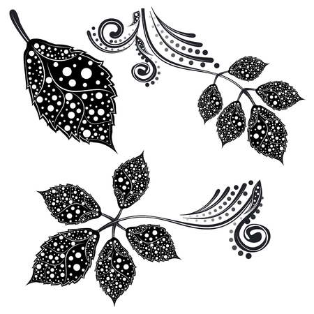 Ornamental leaf silhouette with dots pattern illustration.のイラスト素材