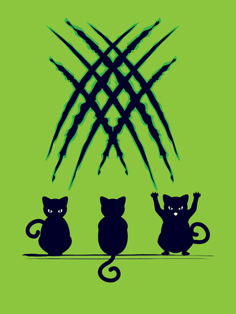 Stylized cat silhouette with claw scratches marks.のイラスト素材