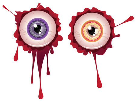 Spooky halloween eyeball with grunge blood splatter.のイラスト素材