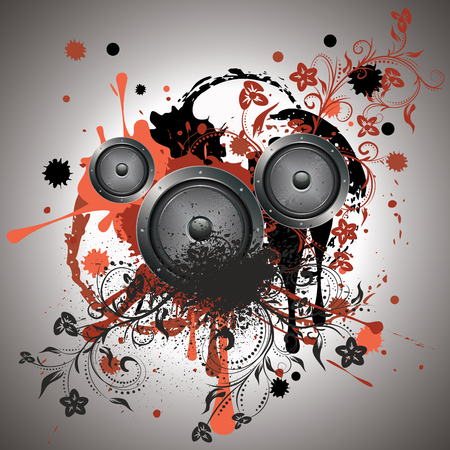 Musical sound loudspeaker grunge paint splatters and floral design.のイラスト素材