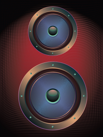 Illustration of sound loud speaker in metal frame rivets, bolts.のイラスト素材