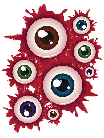 Spooky halloween eyeball with grunge blood splatter.のイラスト素材