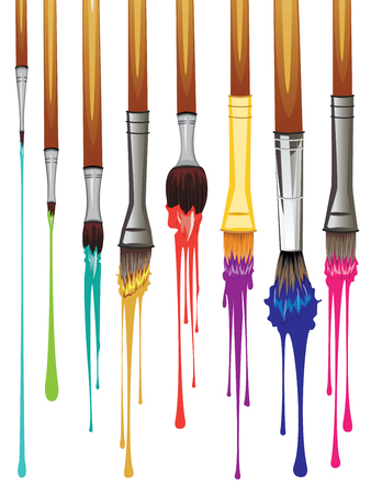 Art brushes with colorful dripping paint illustration.のイラスト素材