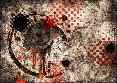 Musical sound loudspeaker grunge paint splatters and texture with floral design.の写真素材