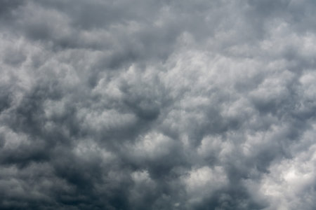 Dramatic stormy black sky clouds before rain.