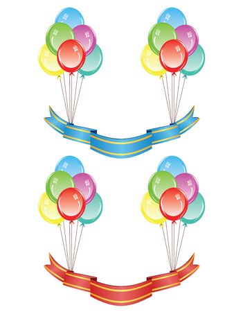 Bunch of colorful balloons and banner with ribbon.のイラスト素材