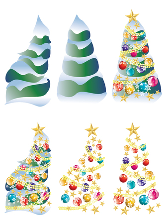 Two snowy Christmas tree with decoration and without.のイラスト素材