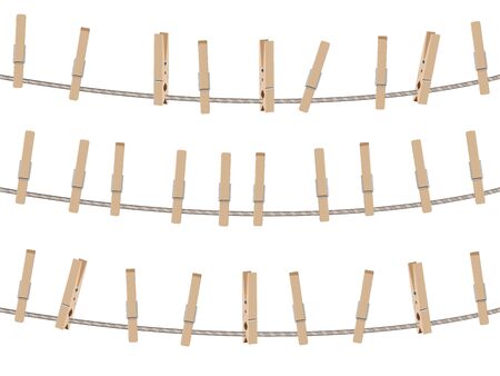 Collection of brown wooden clothespins, pegs illustration.のイラスト素材