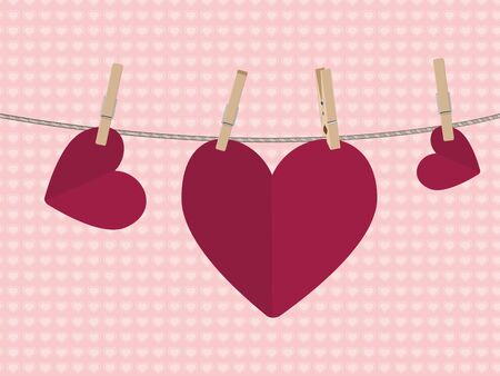 Colorful heart on a rope with wooden pegs.のイラスト素材
