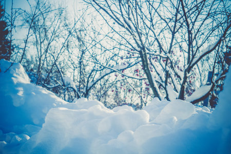 Close up of fresh white snow, snowy hills filtered background.