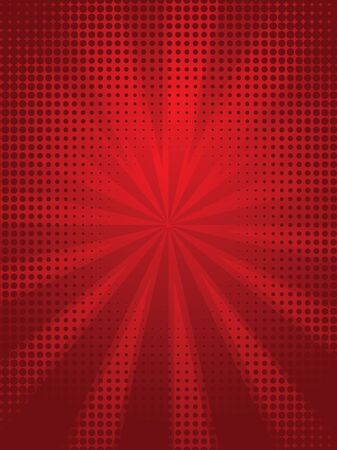 Illustration of abstract red background with rays and halftone.のイラスト素材