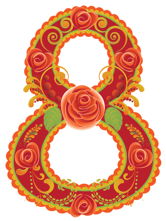 Vintage colorful decorative floral ornament in a shape of a number eight.のイラスト素材