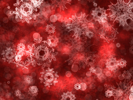 Winter illustration with decorative snowflakes on red background.の写真素材