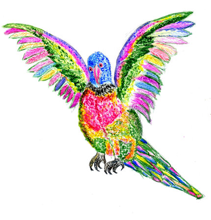 Cute colorful cartoon parrot, hand drawn watercolor illustration.