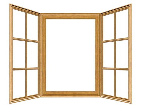 Old grunge wooden window frame illustration on white background.の写真素材