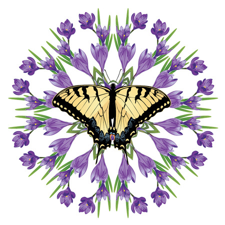 Spring flowers, purple blooming crocus or saffron design.のイラスト素材