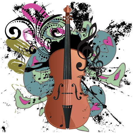 Retro style brown violin colorful grunge illustration, music background.のイラスト素材