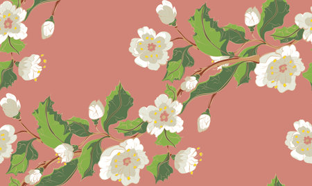 Spring blossom branch, floral ornament with white flowers.のイラスト素材