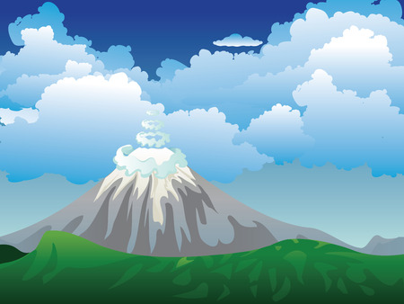 Illustration of cartoon volcano on a peaceful island.のイラスト素材
