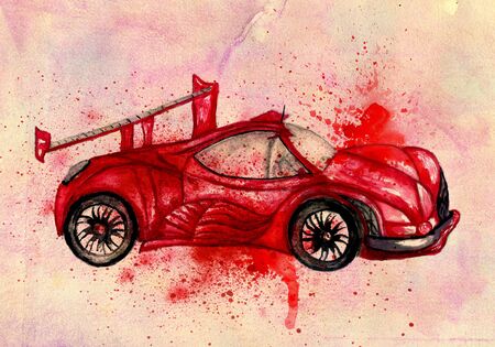 Watercolor sport car sketch, hand painted illustration.の写真素材