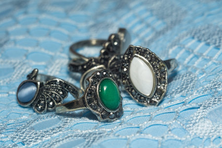 Vintage silver ring with green natural stone, nephrite.