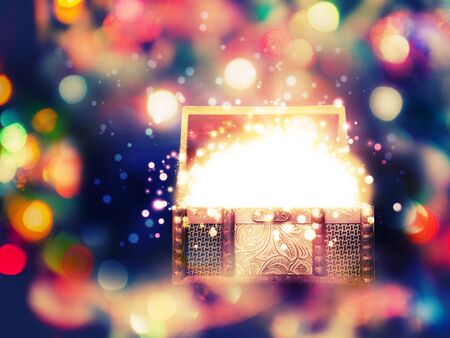 Decorative fantasy magic box with glowing sparkles.の写真素材