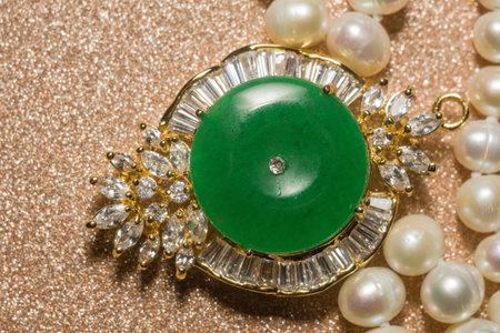 Natural white freshwater pearl necklace close up background.の写真素材