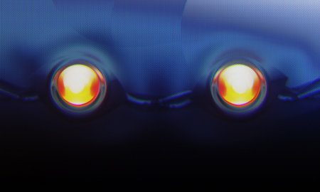Techno background with stylized robot or cyborg eye.の写真素材