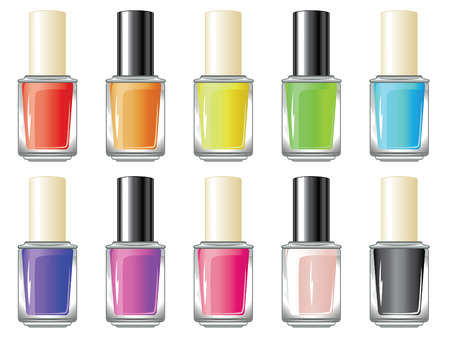 Glossy colorful nail polish, lacquer in a glass bottle.のイラスト素材