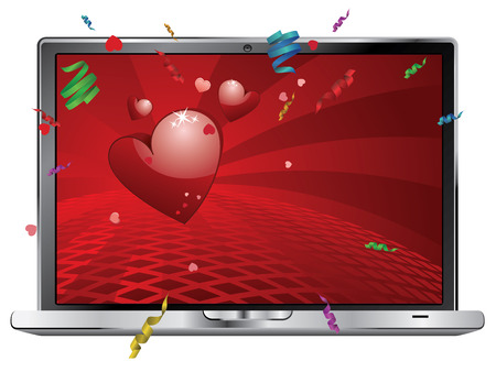 Lovely Valentines day greetings with red heart on digital display.のイラスト素材