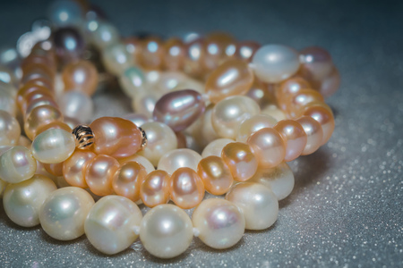 Beaded bracelet made of fresh water pearls.の写真素材