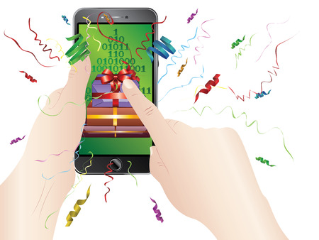 Happy new year or merry Christmas greetings on digital display.のイラスト素材