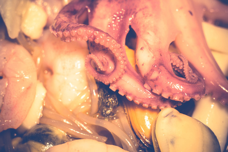 Tasty and healthy salad with pickled seafood and soy sauce.の写真素材