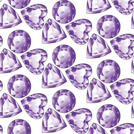 Precious violet gemstones, purple amethyst jewel stones on white background.のイラスト素材