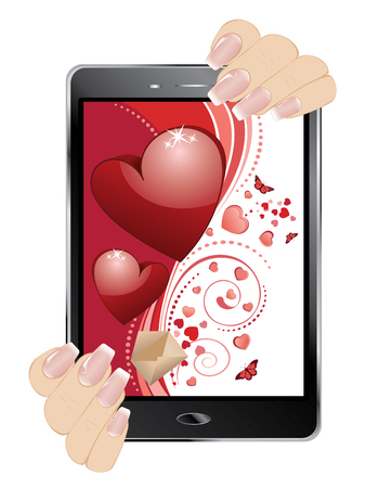 Lovely Valentines day greetings with red heart on digital display.のイラスト素材
