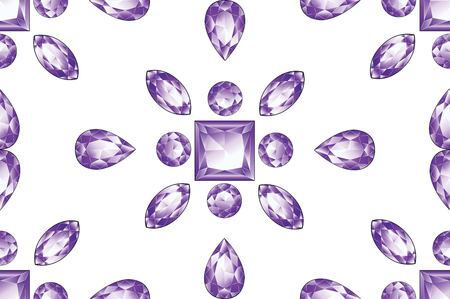 Precious violet gemstones, purple amethyst jewel stones on white background.のイラスト素材