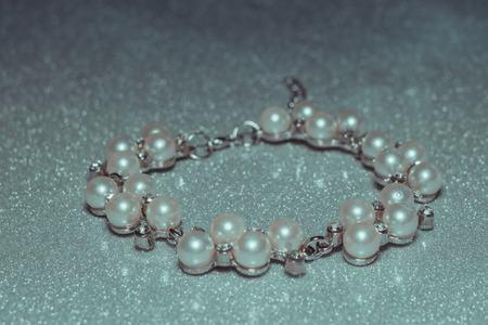 Decorative fashion bracelet made of fake pearls, imitation.の写真素材