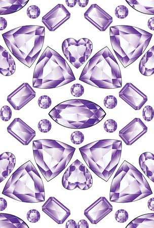 Precious violet gemstones, purple amethyst jewel stones on white background.のイラスト素材