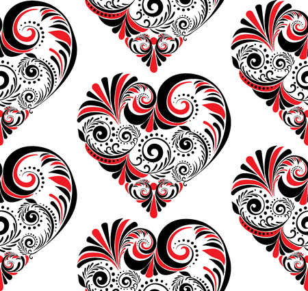 Decorative heart made of floral folk ornaments.のイラスト素材