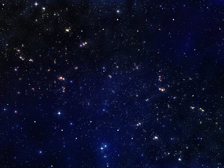 Fantasy space themed background with colorful stars and clouds.