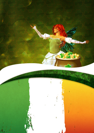 St Patrick's Day themed illustration with leprechaun background, poster or invitation.の写真素材