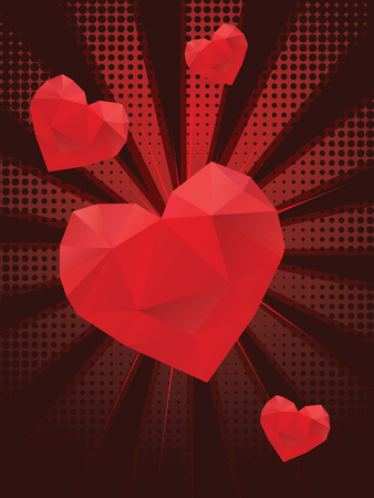 Lovely Valentines day greetings with 3d red heart, holiday background.のイラスト素材