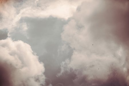 Heavy grey clouds in the sky before the rain filtered.の写真素材