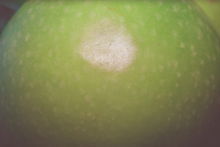 Close up vintage background with green apple, still life.