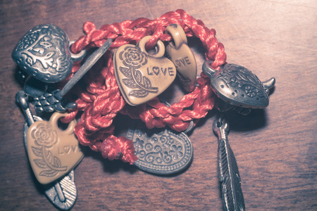China one string bracelet with lucky wooden bead.の写真素材