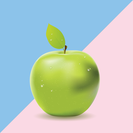 Geometric two colored background with green apple, food design.のイラスト素材