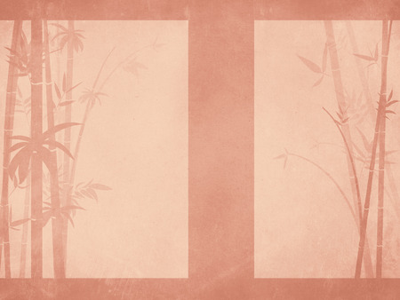Abstract bamboo branches with leaves grunge illustration, paper texture.の写真素材