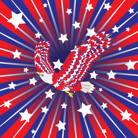 Stylized bald eagle of blue, red and white color.のイラスト素材
