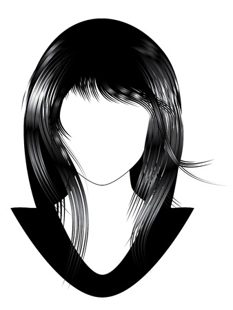 Cartoon oriental girl with black hair, asian hairstyle.のイラスト素材