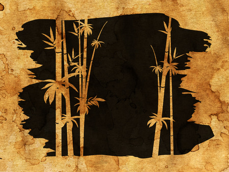 Abstract bamboo branches with leaves grunge illustration, paper texture.の写真素材